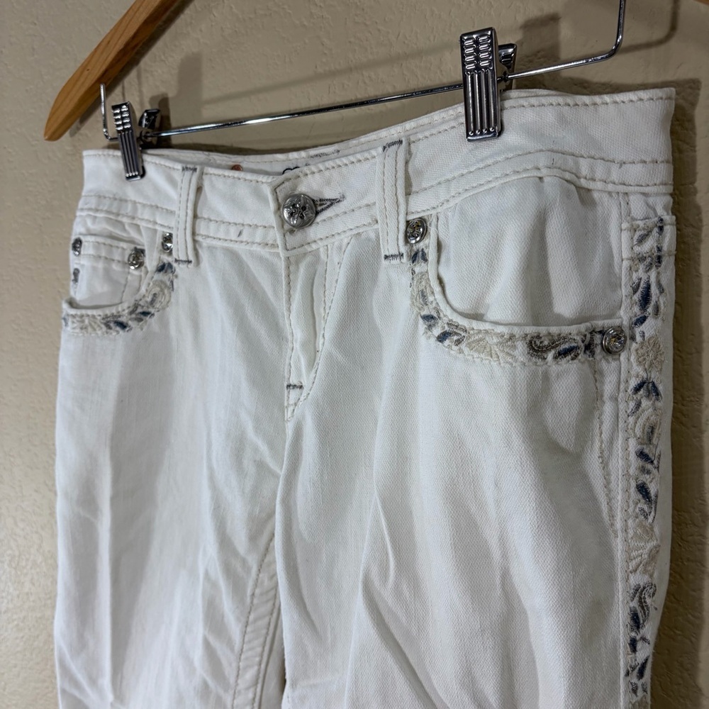Y2K MISS ME Women's Cuffed Capri White Embellised Embroidered Jeans Sz 28 Grunge - Picture 2 of 14